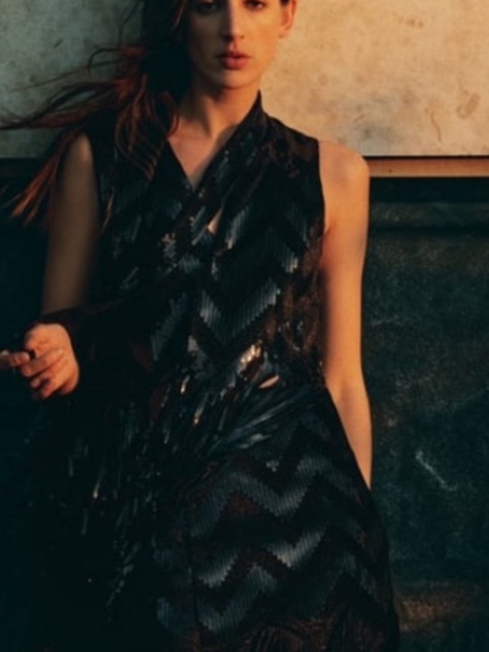 zara black sequin fringe vest.